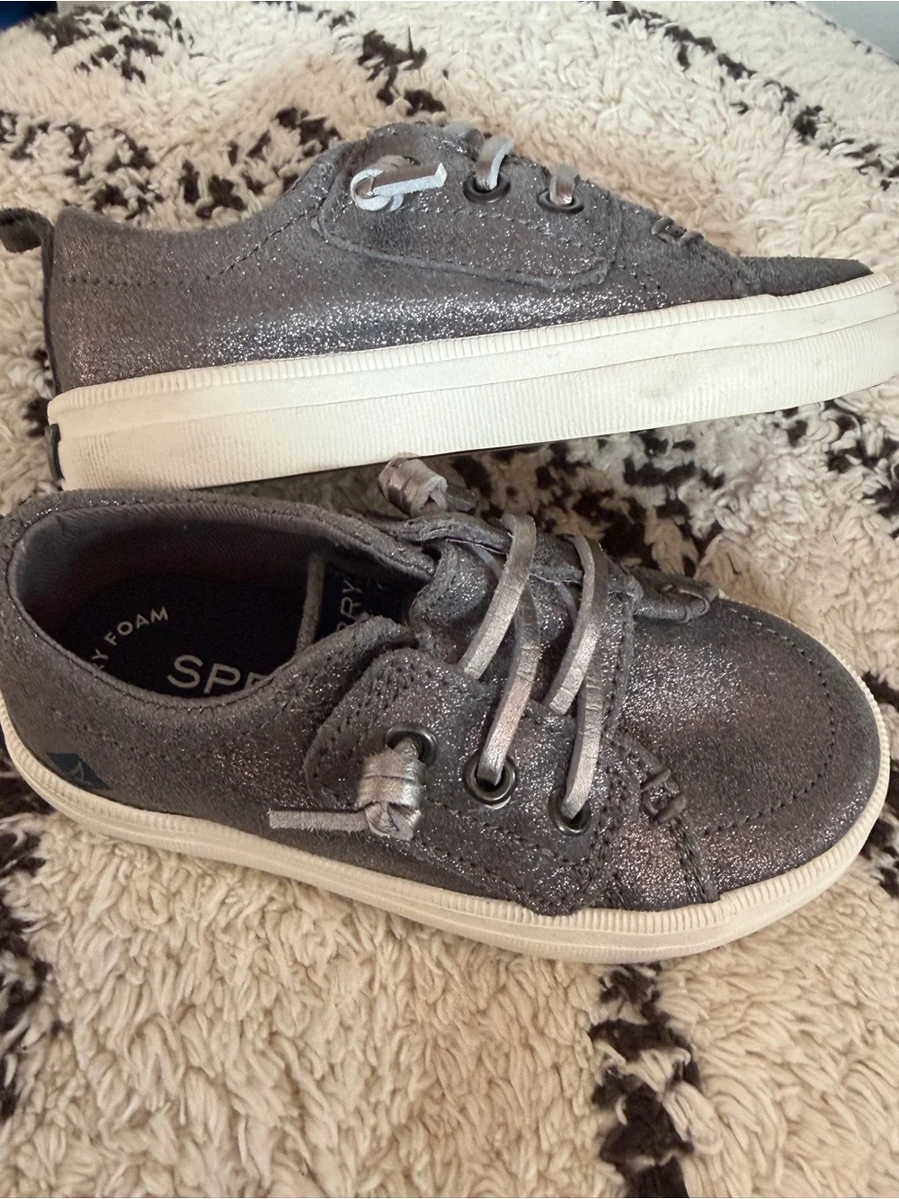 Kids Gray Glitter Slip-On Sneakers with Laces
